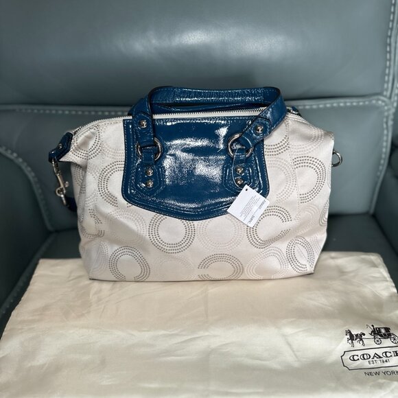 🆕 COACH Y2K Ashley Dotted OP ART Satchel Light Khaki / Cobalt Blue - Picture 2 of 4